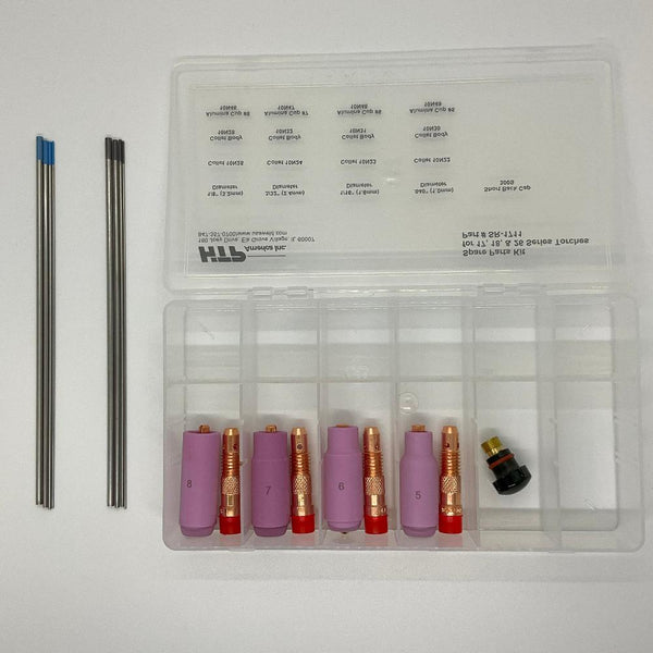 Alumina Ceramic TIG Welding Cup Set – 4 Cups (No. 12, 14, 16, 24) With Chuck, Gas Lens, And Spacer For WP-17/18 Torches