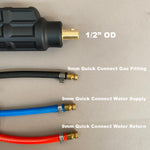 20 Series (250A) Water-Cooled Torch w/35 Dinse & 9mm Quick Connect Gas & Water Fittings