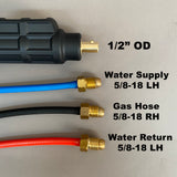 230 Series (300A) Water-Cooled Torch w/35 Dinse Power Connection, 5/8"-18 LH Water Fittings, & 5/8"-18 RH Gas Fitting