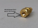 35 Dinse (1/2") Adapter with Flow Thru gas for 9 & 17 Series TIG Torches