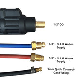 20 Series (250A) Water-Cooled Torch w/35 Dinse Power Connection, 5/8"-18 LH Water Connections, & 9mm Quick Connect Gas Fitting