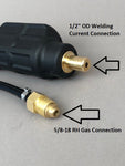 35 Dinse (1/2") Adapter with 6' Gas Hose and 5/8"-18 RH Gas Fitting for 9 & 17 Series TIG Torches